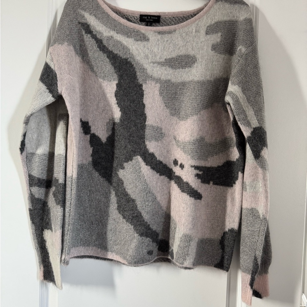rag & bone Pink and Gray Abstract Crewneck Sweater